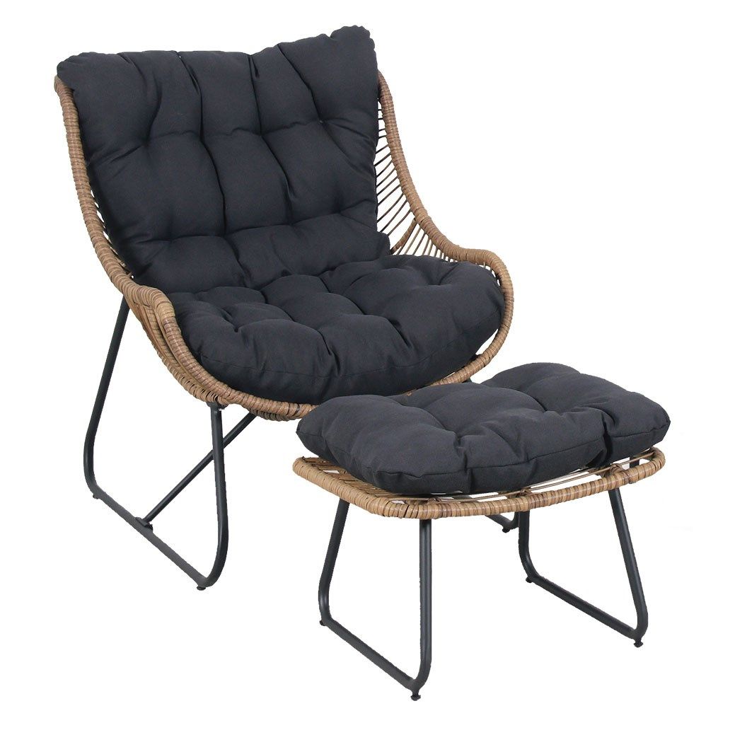 Wicker Slouch Armchair With Footstool with Melyssa Rattan Collection, Armchair &amp; Footstool Set