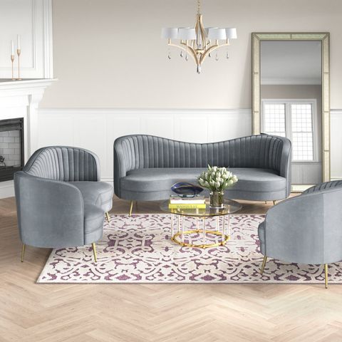 Willa Arlo Interiors Westerham 3 - Piece Velvet Living Room Set ... pertaining to Rebekah 3 Piece Velvet Living Room Set, Gery, Navy Blue, 19''Hx70''Wx24'' D