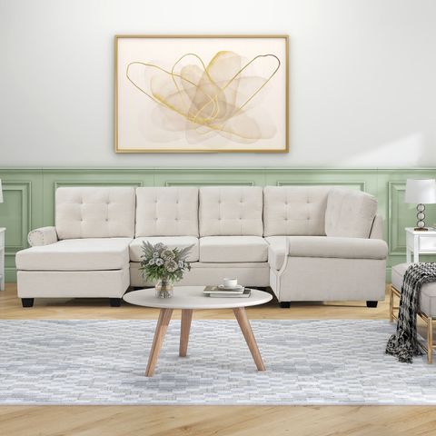 120" Modern U-Shaped Corner Sectional Sofa Upholstered Linen Fabric ... within Maximizing Comfort and Style with 120 inch Modern Beige Fabric Sofa Sets