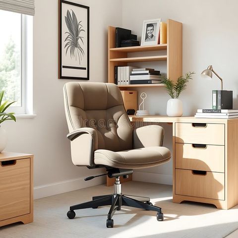A Cozy Office Chair With Thick Cushioning And Fabric Upholstery Placed ... with regard to Under 150 Cozy Office Chair