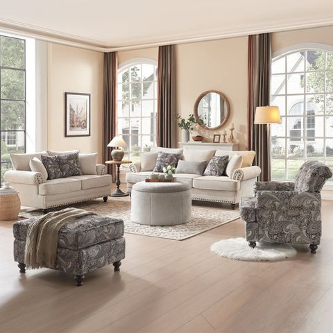 Alcott Hill® 5 Piece Living Room Set, Upholstered Sofa Couch, Loveseat ... intended for Jacey Modern Bohemian, White/Natural Brown, 5-Piece Living Room Set