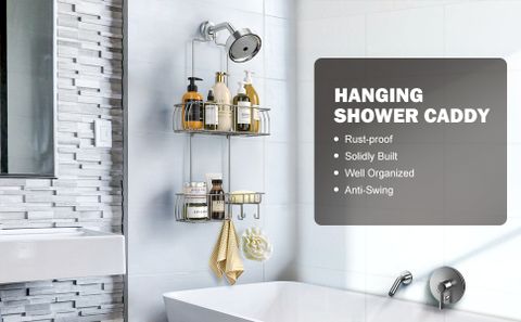 Amazon.com: Epicano Anti-Swing Hanging Shower Caddy Stainless Steel 304 ... in Bathroom Small Space Rustproof Caddy
