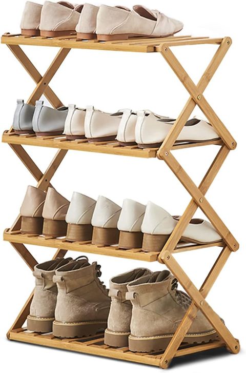 Amazon.com: Feufoam Bamboo Shoe Rack 3 Tier Foldable Shoe Racks Multi ... within Bamboo Shoe Racks Tiny Apartment