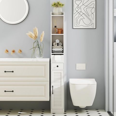 Amazon.com: Fivewillowise 59" H Narrow Bathroom Storage Cabinet, Tall ... with What I Learned From 3 Years of Tiny Bathroom Storage Cabinets