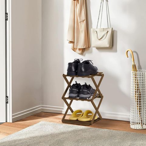 Amazon.com: Foldable Bamboo Shoe Rack, Small Shoe Rack Organizer, Shoe ... throughout Why My First Bamboo Shoe Rack Didn't Work (And What I Did Instead)