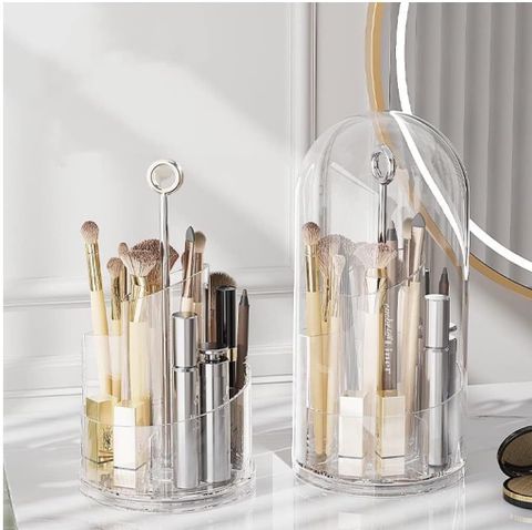 Amazon.com: Livazio Makeup Brush Holder With Lid,Rotating Makeup Brush ... in Makeup Brush Holders Vanity