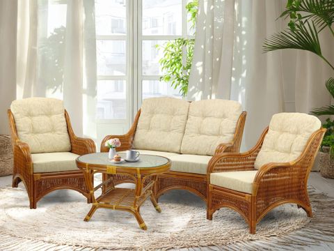 Amazon.com: Malibu Lounge Set Of 4: 2 Natural Rattan Wicker Chairs ... pertaining to Malibu Set Of 2 Rattan Wicker Chairs, Loveseat And Coffee Table