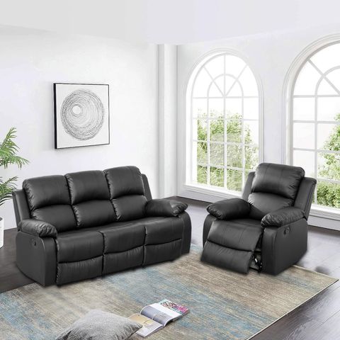 Amazon.com: Plithzy Manual Recliner Sofa Set Bonded Leather, 2 Piece ... in Bonded Leather 2 Pieces Sofa Set