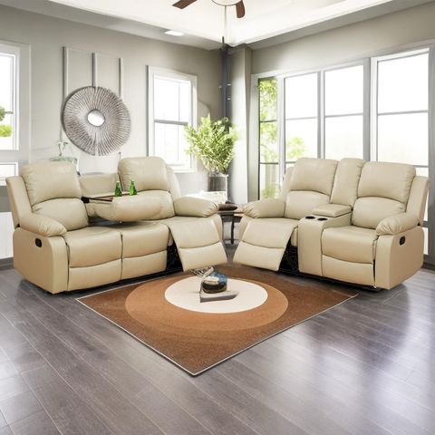 Amazon.com: Sienwiey Beige Leather Reclining Sofa Set For Living Room ... pertaining to Beyond Size Factors That Determine Sofa Quality and Longevity