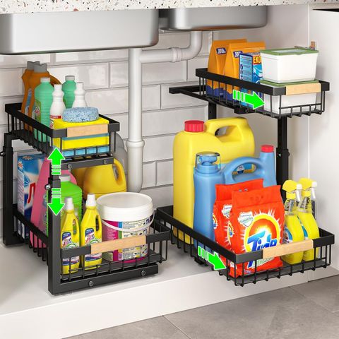 Amazon.com: Under Sink Organizer, 2 Packs 2 Tier Under Sink Organizers ... within Why Most Under Sink Storage Solutions Fail (And What Works)