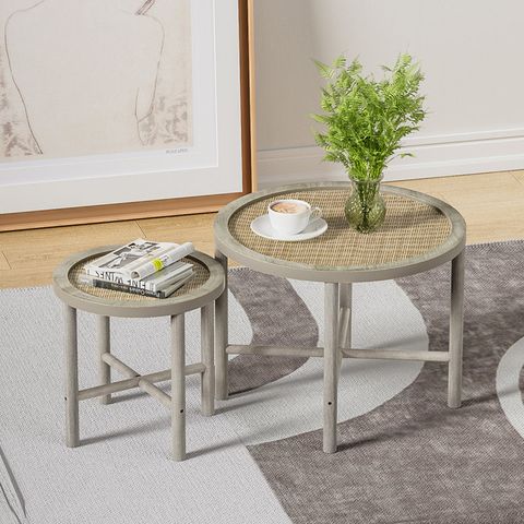 Bay Isle Homeâ„¢ 2 Piece Rattan Nesting Coffee Table & Reviews | Wayfair inside Artina 2-Piece Rattan Coffee And End Table Set Natural