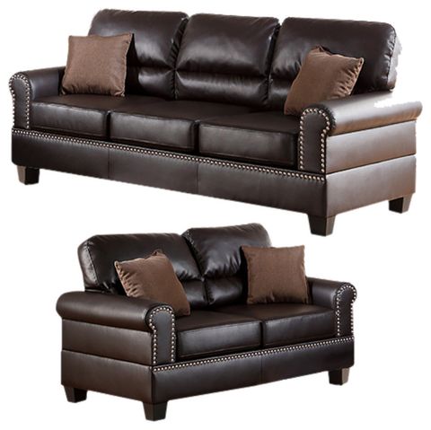 Benzara Bm168792 Bonded Leather 2 Pieces Sofa Set With Pillows, Brown ... within Design Trends Shaping the Future of Bonded Leather Furniture