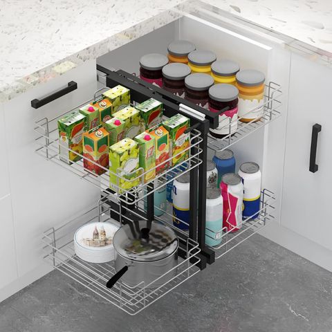 Blind Corner Cabinet Pull Out Organizer With 4 Chrome Stainless Steel ... with regard to Pullout Cabinet Organizers Kitchen Secrets Professionals Use (That Beginners Miss)