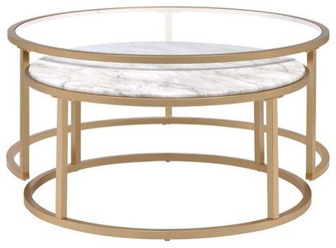 Bowery Hill 2 Piece Coffee Table Set In Faux Marble And Gold ... pertaining to Bowery Hill 2-Piece Set