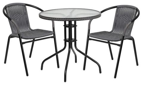Bowery Hill 2 Piece Round Patio Dining Set In Black And Gray - Tropical ... for Bowery Hill 2-Piece Set