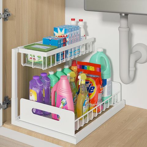 Bukfen Under Sink Organizer, Pull Out Cabinet Organizer 2-Tier Slide ... with Under Sink Organizers Extra Storage
