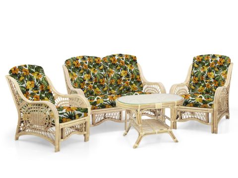 Buy Malibu Lounge Set Of 4 Pieces, Natural Color With Floral Cushions ... within Understanding the versatility of rattan seating in modern patio decor