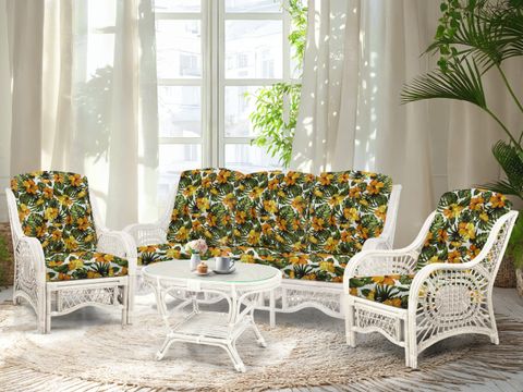 Buy Malibu Lounge Set Of 4 Pieces With 3-Seater Sofa, White Color With ... within Malibu 4-Piece Set, 2 Rattan Chairs, 3-Seater & Coffee Table