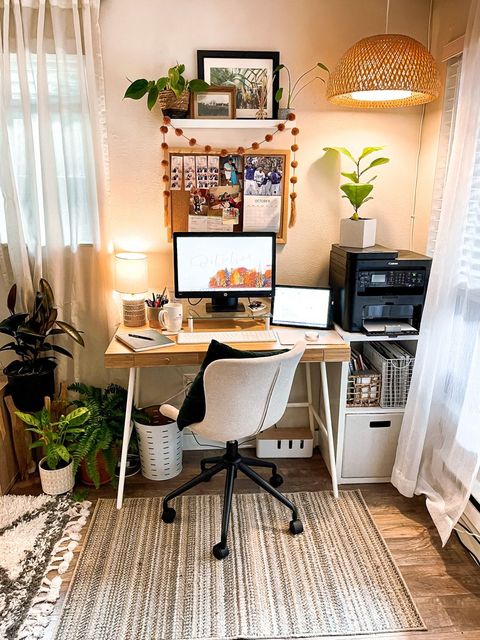 Cozy Wfh Setup With Desk And Plants regarding Tiny Apartment Wfh Desk Setup