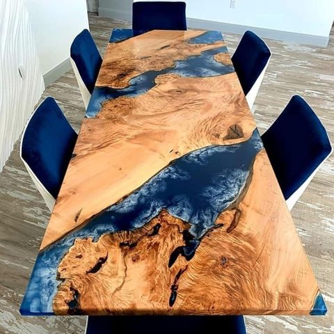 Customized Large Epoxy Table, Resin Dining Table For 2, 4, 6, 8 Wood ... within Rustic Blue River Living Room Set, Epoxy Resin & Wood