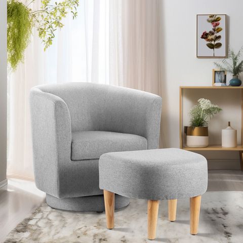 Dazone Swivel Barrel Armchair & Ottoman Set, Modern 360° Rotating Chair ... throughout Sigrid-Light Gray Fabric Antique Oak 2-Piece Wood Armchair/Ottoman Set