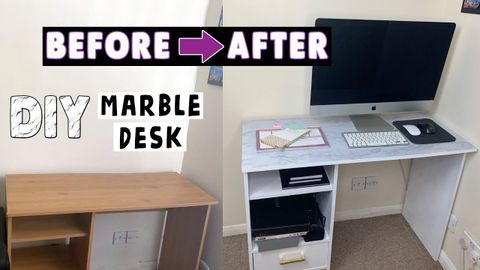 Diy Marble Desk | How To Diy Marble Table | Desk Makeover | Home Office ... inside Diy Desk Marble Slab