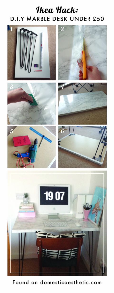 Easy Diy Ikea Hack Marble Desk For Under £50 Ikea Hack Ideas, Diy Ikea ... in Diy Slab Marble Desk