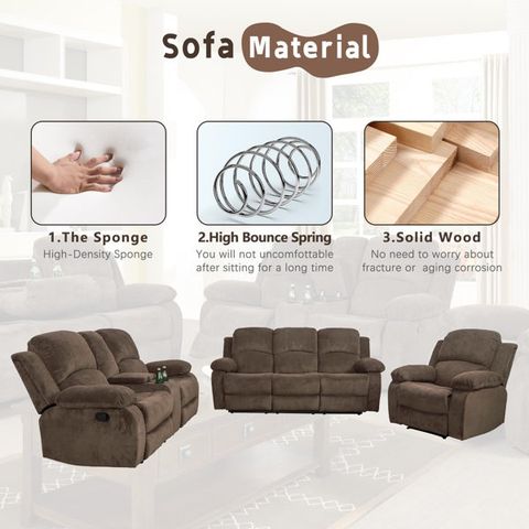 Ebern Designs Burneyville 3 Piece Fabric Reclining Living Room Set ... for Everything You Need to Know About the Ryland 3-Piece Fabric Manual Living Room Set Brown