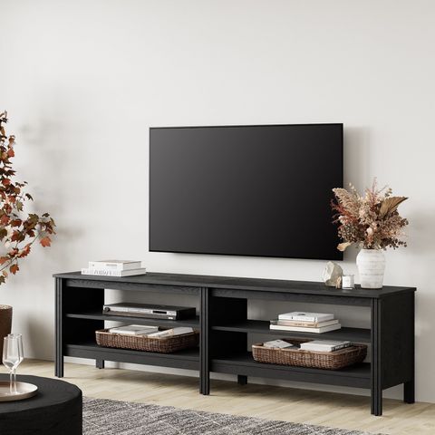 Farmhouse Tv Stand - Black Wood Grain - 75 Inch Tv - Walmart.com within Seattle Homeowners Guide to Selecting Quality Bar Carts and TV Stands