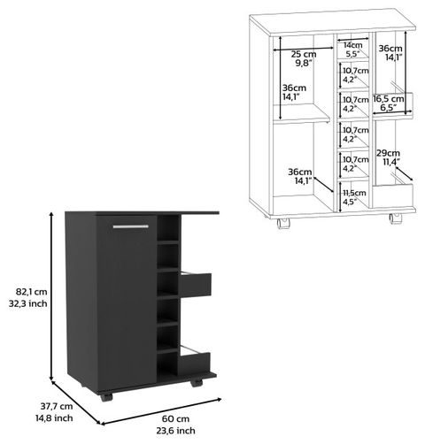 Fm Furniture Payson 2-Piece Living Room Set With Bar Cart And Coffee ... for Seattle 2 Piece Living Room Set, Bar Cart And Tv Stand, Black