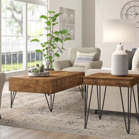 Hannalee 2 - Piece Solid Wood Living Room Table Set | 3 Piece Coffee ... for Ethan 2-Piece Carved Solid Wood Living Room Table Set