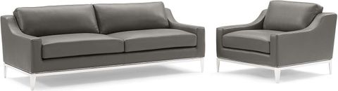 Harness Stainless Steel Base Leather Sofa And Armchair Set In Gray By ... throughout Designing Your Home Around Contemporary Sofa Collection Trends