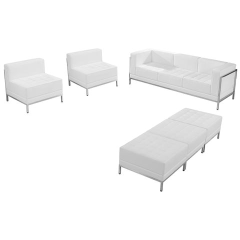 Hercules Imagination Series Melrose White Leather Sofa, Chair & Ottoman ... in Hercules Imagination Series Leather Sofa Set, 5-Piece, White