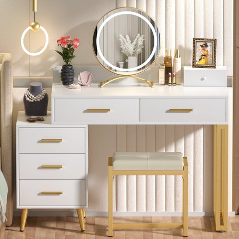 Homieasy Wooden Vanity Desk With Mirror, Lights, 6 Drawers, Cushioned ... inside Walmart Divided Organizers Drawers