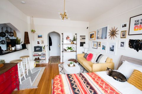 House Tour: A Colorful 400 Square Foot Studio Apartment | Apartment Therapy pertaining to Struggling With Studio Apartment Design? Here's What's Really Going Wrong