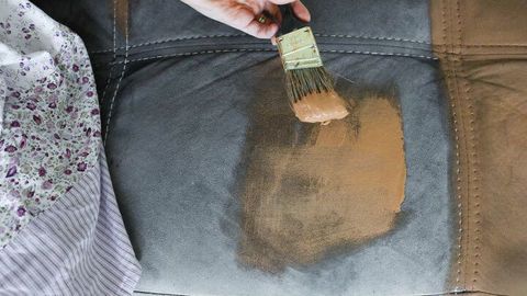 How To Paint Your Old Couch + Paint That Acts Like Faux Leather Diy ... in Step-by-step tutorial for revitalizing old leather couches at home
