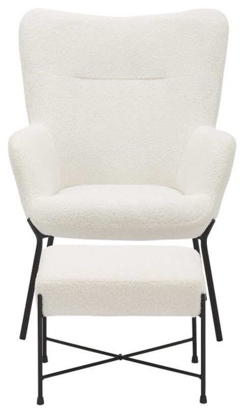 Izzy Lounge Chair + Ottoman Set, Black Metal, White Sherpa - Midcentury ... regarding Izzy Lounge Chair + Ottoman Set