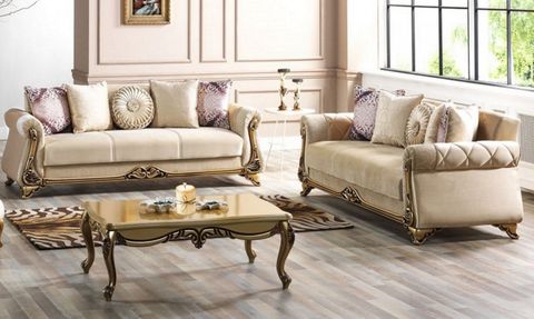 Kepley Beige Velvet Living Set - Designer Review & Photo within Kimber Linen 2-Piece Sofa And Love Seat Set, Beige