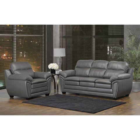 Marcus Premium Grey Top Grain Leather Sofa And Chair (Grey - 2 Piece ... regarding The Artisanal Craftsmanship Behind Warner Gray Two-Piece Sofa Set Excellence