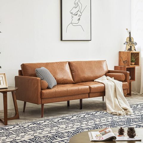 Mid Century Modern Leather Sofa with regard to Kartmes Mid Century Modern Furniture Style Leather Sofa Set In Cognac Tan