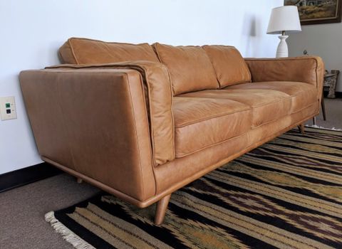 Mid Century Modern Style Contemporary Tan Leather Sofa - Epoch pertaining to Kartmes Mid Century Modern Furniture Style Leather Sofa Set In Cognac Tan