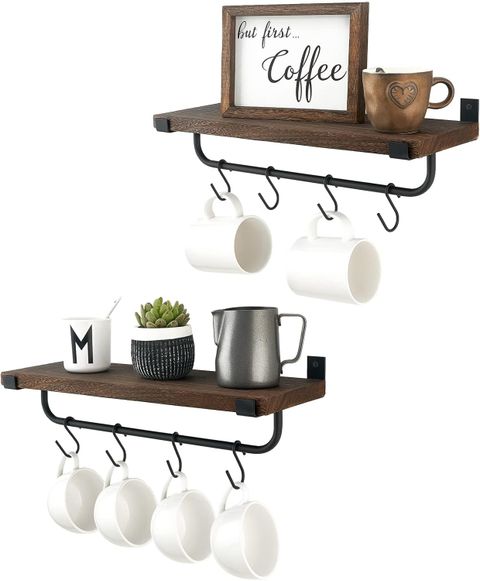 Mkono Mug Holder Wall Mounted Coffee Mug Rack Set Of 2 Rustic Floating ... throughout Coffee Mug Hangers Closet