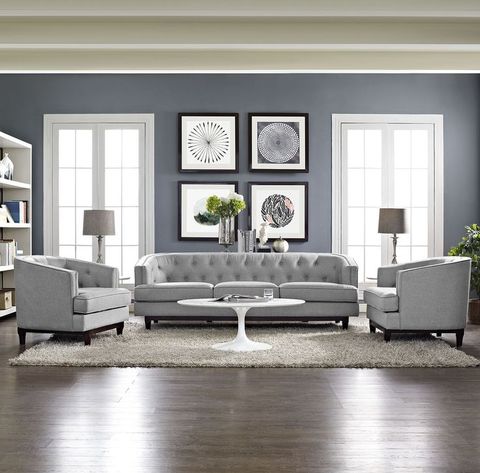 Modway | Coast Living Room Set (Set Of 3) Light Gray | 3 Piece Living ... in Gray Coast Living Room Set Set Of 2