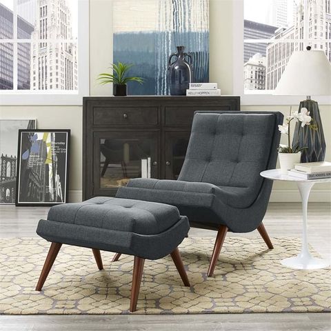 Modway Ramp Fabric Lounge Chair And Ottoman In Gray | Homesquare within Modway Ramp Fabric Lounge Chair, Azure