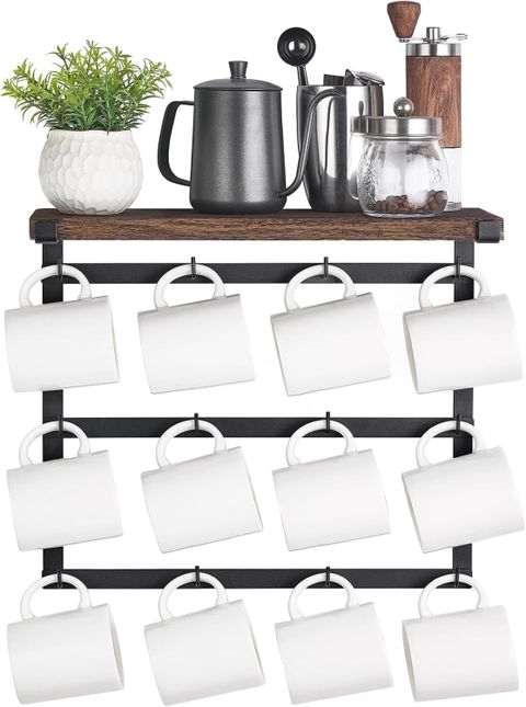 Mug Holder Wall Mounted Coffee Mug Rack With 12 Hooks Rustic Wood ... with Coffee Mug Hangers Closet