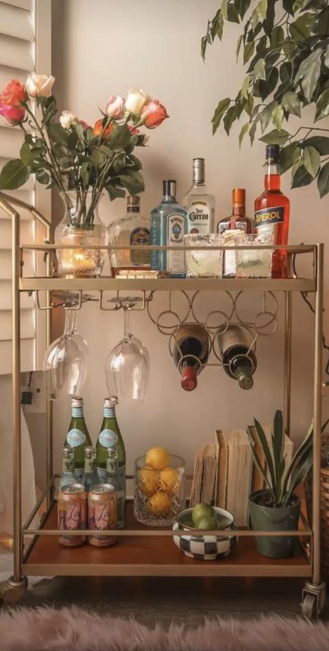 Pin By Qnya Lucas On At Home Bar , Winery Ideas | Home Bar Decor ... throughout Tiny Apartment Bar Cart Ideas