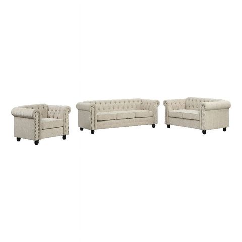 Rn Furnishings Beige Linen Fabric Chesterfield Living Room Set - Sofa ... with regard to Kimber Linen 2-Piece Sofa And Love Seat Set, Beige