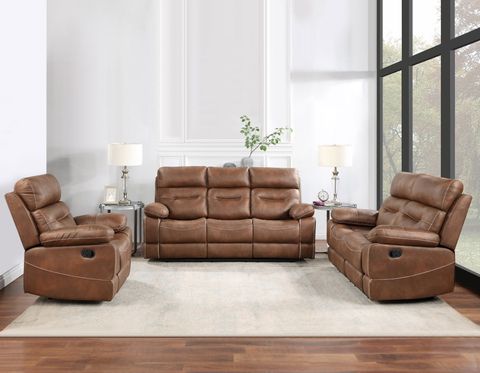 Rudger 3-Piece Manual Motion Set, Brown - Steve Silver Company intended for Ryland 3-Piece Fabric Manual Living Room Set, Brown